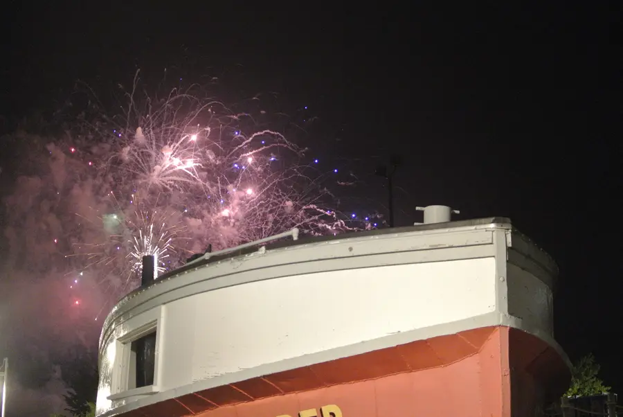 Fireworks over a boat